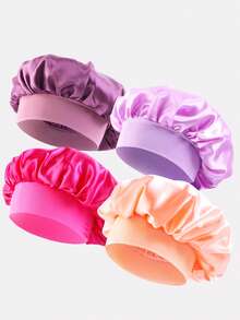 6pcs Women's Satin Printed Wide Brim Sleep Cap Beauty Care Hat Suitable For Daily Use - Multicolor - View 12