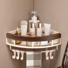 Faux Wood Grain Bathroom Toilet Corner Triangle Storage Rack Wall Mounted - Multicolor - View 10