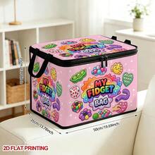 1pc 2D Flat Foldable Zipper Storage Box, My Fidget Bag Stress Relief Rainbow Element Cartoon Full Print Design, Can Store Clothes, Bedding, Nail Tools, Holiday Sundries, Suitable For Bed Bottom, Wardrobe Placement And Moving Packing, Zipper Closure Secure, Reinforced Handle Durable Living Room Sundries Storage Basket, Dormitory Seasonal Change, Book Storage Supplies - A - View 10