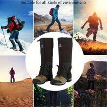 2pcs Breathable Polyester Waterproof Leg Gaiters, Suitable For Hiking, Hunting, Camping, Mountaineering, Skiing And Desert Exploration, Unisex Hiking Leg Gaiters - Black - View 6