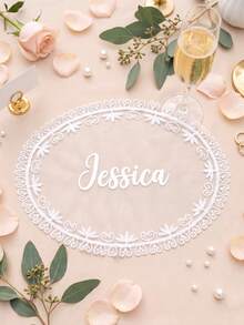 1pc Personalized Custom Text Lace Wedding Placemat, White Lace Mesh Table Mat, Custom Guest Table Decoration For Wedding Bridal Shower - Multicolor - View 5