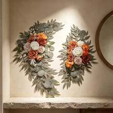 2pcs Set Artificial Floral Wreath (Terracotta Color 2D Flat Printed Non-3D Acrylic Decor, Suitable For Wedding Welcome Sign, Wedding Reception Ceremony Decoration) - Orange - View 4