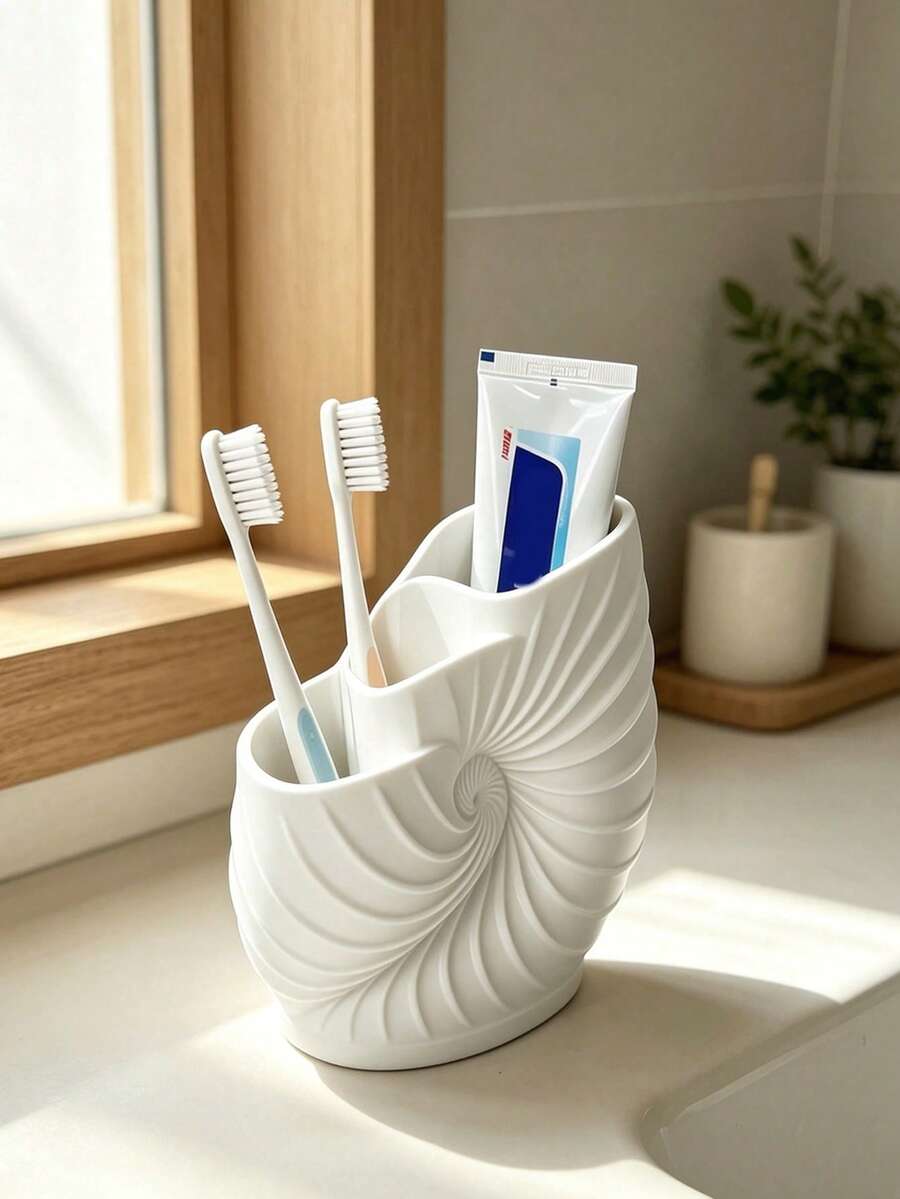 Stylish Conch Spiral Toothbrush Holder, Creative Conch Spiral Storage Box, Three-Compartment Wash Cup Storage Box, Desktop Storage Rack, Multi-Functional Storage Rack.Suitable For Use In Bathrooms, Bedrooms, Offices, And Other Settings. - Multicolor - View 1