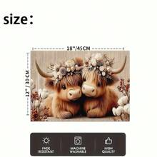 1/4/6pcs Autumn Series Floral Wreath Highland Cow Couple Pattern Printed Placemats, Heat Resistant Table Mats For Home Kitchen/Dining Table Protection, Kitchen Table Party Decor - Multicolor - View 6
