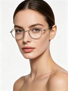 1 Pair Women's Ultra-Light Alloy Plain Lens Glasses, Vintage High-Intellect Elegant Oval Frame Eyewear - A - View 3