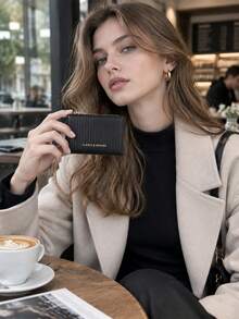 Carteras Para Mujer Vertical Ribbed PU Leather Short Wallet, Zip Around Card Holder With Coin Pocket, Classic Style - Multicolor - View 6