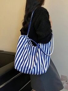 女款海灘包 大容量防水拉鍊托特包 防水防沙泳池包 隨機花色 - 藍色 - 查看 10