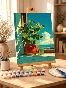 DIY Potted Plant By Sea View (Frameless Or Framed 8x12 / 16x20 Inches) Paint By Numbers Kit(Acrylic) Arts & Crafts For Adult Beginners, Relaxing Home Wall Decor, And Perfect Holiday Gifts And Room Decorations - Sets - View 1