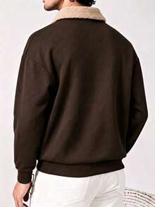 Men's Casual Solid Color Zip-Up Sweatshirt, Soft Knit Fabric, Suitable For Outdoor Activities, Jogging, Cycling, Daily Wear And Home - Brown - View 4