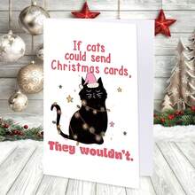 1pc Humorous Black Cat Christmas Card With Envelope, Funny Holiday Greeting Card, Suitable For Cat Lovers, Christmas Greeting Card For Friends And Family - A - View 3