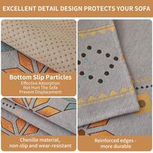 3pcs Geometric Jacquard Sofa Cover Set, Super Soft Chenille Combination Sofa Cover + Cushion Cover + Armrest Pad, Multi-Size Combination, Non-Slip Sofa Cover, Pet Dog & Child Furniture Protector (Blue/Grey/Green) - Grey - View 8