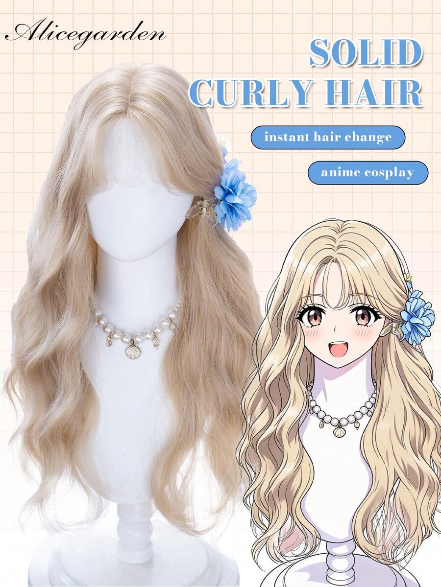 alicegarden 28-Inch Forehead Lace Front Wig A Natural Wavy Style In A A Stunning Linen Gold. Middle Part Design , This False Hairpiece Is Perfect For Ms Daily Party Cosplay Use, Offering A Natural And Natural Durable Wig Gift For Ladies. (No Accessories) - Linen Gold - View 1