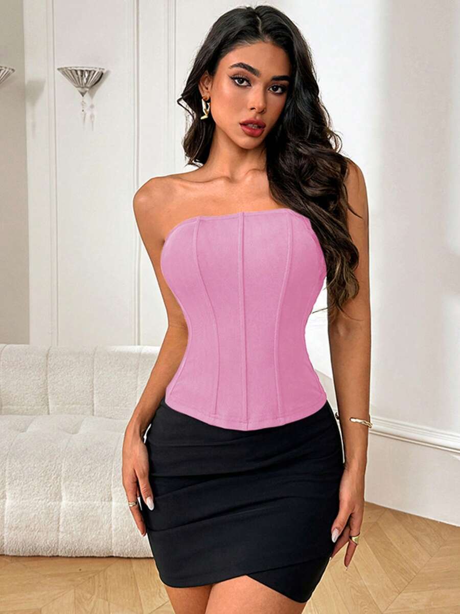 WOWDARK Women Solid Color Mesh Waist Top, Autumn
