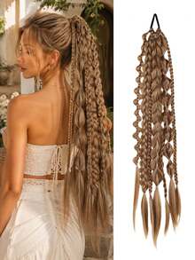 24-Inch Pre-Woven Ponytail Wig For Women, Bohemian Style Multi-Strand Braid Extensions, Elastic Hair Tie Suitable For Holiday And Party Looks. - Multicolor - View 13