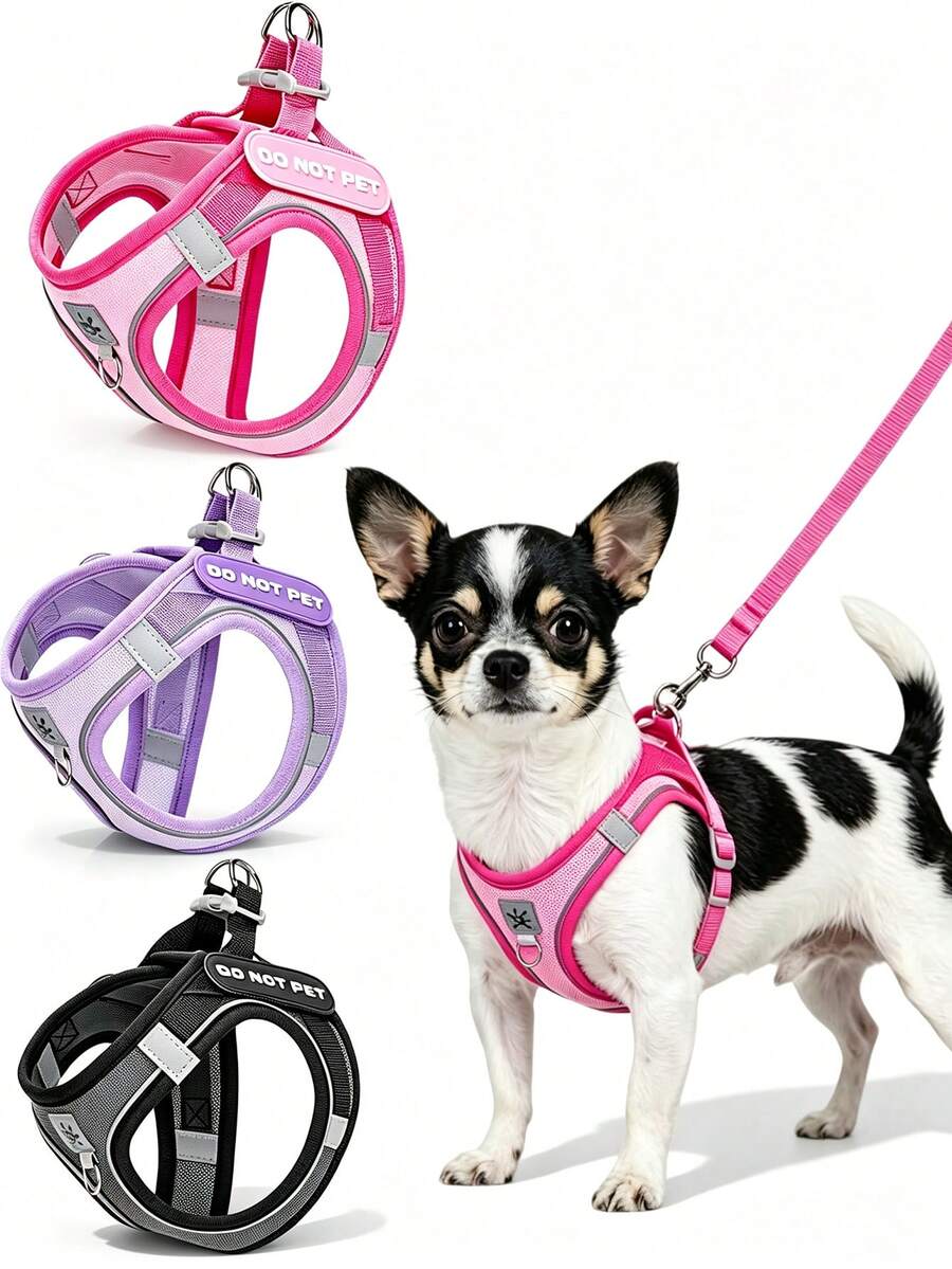 Adjustable Dog Harness And Leash Set With Reflective Strips, Escape-Proof And Tear-Resistant Pet Vest, Available In Pink, Purple, Black, Suitable For Cats And Small Dogs