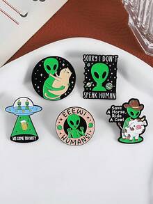 Cute Quirky Alloy Oil-Drip English Letter Alien Brooch, Unisex Backpack & Clothing Decoration - Multicolor - View 2