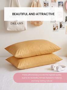 HONEY MOON 2pcs Ultra Soft Solid Color Pillowcases, Soft & Breathable, Envelope Closure, Wrinkle-Resistant, No Filling - Suitable For T/F/Q/K Size Home And Dorm, Light Yellow - Buff Yellow - View 6