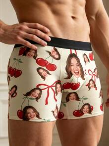 1 chiếc quần boxer nam in ảnh khuôn mặt tùy chỉnh họa tiết anh đào, quần boxer ngắn cá nhân hóa, quà tặng Valentine hài hước cho bạn trai - Nhiều màu - Xem 3