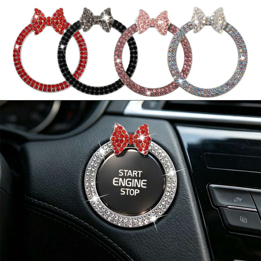 Luxury Bowknot Car Start Button Decorative Ring, One-Touch Start Decorative Sticker