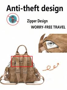 Vintage Distressed Backpack For Women, New Fashion Versatile Multi-Functional Shoulder Crossbody Bag. Large Capacity Main Compartment Easily Holds Daily Essentials. 3-In-1 Design, Perfect For Daily Commute, Weekend Outings, And Short Trips. - Multicolor - View 6