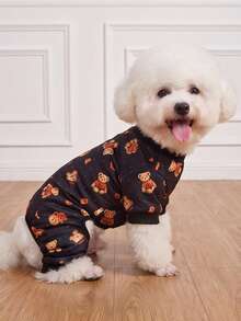 LUCKIE PAW 1pc Halloween Wizard Pumpkin Bear Ghost Funny Pattern Pet Pajamas, Physical Anti-Flea, Reduce Shedding, Insulated And Breathable, Suitable For Large And Small Dogs And Cats, Indoor And Outdoor - Orange - View 4