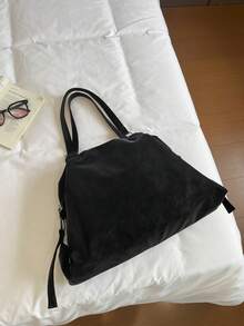 女款大容量高級手提包，時尚百搭休閒極簡通勤單肩托特包 - 黑色 - 查看 11