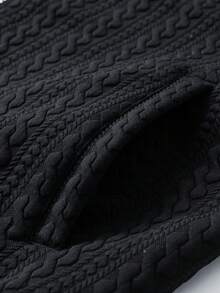 1pc Men's Black Full-Body Cable Knit Jacquard Textured Stand Collar Full Zip Cardigan, Drop Shoulder Loose Fit, Side Pockets, Minimalist Casual Style Jacket, Suitable For Daily Commute And Streetwear - Black - View 10