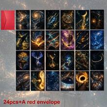 24+1 Red Envelope Dreamy Starry Sky Postcards, Galaxy Theme Greeting Cards, Printed With Cosmic Wonders And "Explore The Universe" Text, Suitable For Friends, Holiday Artistic Style - Sets - View 13
