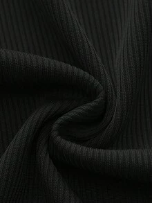 Ladies Lace Trim Square Neck Long Sleeve Ribbed Top, Front Bow Tie Slim Fitted Solid Knit Tee, Casual Blouse For Daily And Going‑Out Occasions - Black - View 12