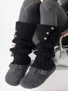 Women's Knitted Leg Warmers, Thickened Long Leg Warmers, Button Split Leg Sleeves, Suitable For Autumn/Winter Daily, Outdoor And Indoor Use - Multicolor - View 4