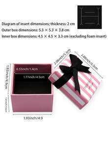 Cardboard Jewelry Gift Box | Pink Square Gift Box With White Stripes, Suitable For Rings, Badges, Brooches, Earrings Display - Multicolor - View 5
