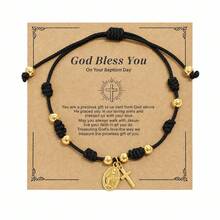 1pc Red Braided Cross Pendant Copper Hand Rope Bracelet, Adjustable Friendship Bracelet For Men And Women, Casual Daily Wear - Multicolor - View 8