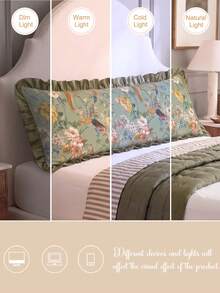 1pc Green Watercolor Leaf And Bird Pattern Long Pillowcase Is Simple In Design And Versatile In Function. It Is Made Of Modern Minimalist Polyester Fabric, Which Is Soft And Comfortable. It Is Suitable For Use In The Master Bedroom, Secondary Bedroom - Multicolor - View 9