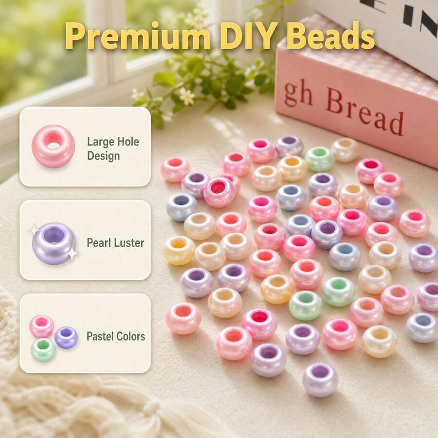 14mm ABS Large Hole Pearl Beads For DIY Jewelry Making, Pearlescent Texture, Large Hole Design, Macaron Multi-Warm Tones, Suitable For Bracelets And Necklaces - Multicolor - View 1