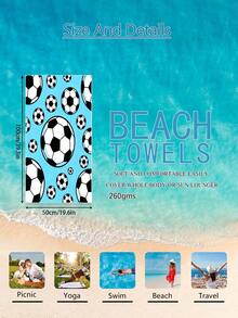 1pc Football Themed Blue Children's Beach Towel, Super Soft Microfiber Extra Large Beach Blanket, Super Absorbent Bath Towel, Suitable For Travel, Swimming Pool, Diving, Surfing, Yoga, Camping, Available In Multiple Sizes, Beach Accessory - Multicolor - View 13