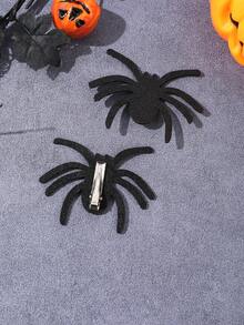 2pcs Halloween Black Glitter Spider Hair Clips, Funny Realistic Spider Side Clips, Holiday Cosplay Party Costume Funny Accessory Headwear - Black - View 3