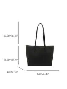Fashion Solid Color PU Shoulder Tote Bag, Suitable For Women Shopping, Commuting And Daily Use - Black - View 2