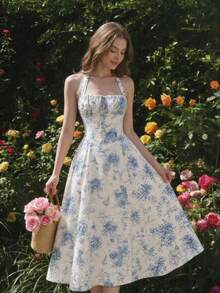 Women Midi Dresses - Blue and White - View 3