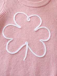 Tween Girls Cute Solid Color Floral Embroidered Knit Pullover Sweater, Suitable For Daily Wear, Vacation, Spring, Autumn, Winter - Pink - View 6