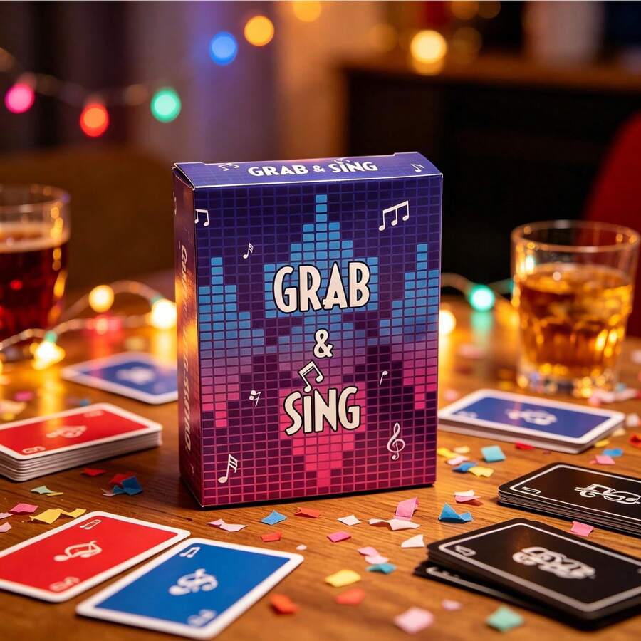 لعبة بطاقات الموسيقى Grab & Sing، لعبة حفلة جماعية ممتعة لعيد الهالوين والكريسماس وليلة العطلات، بطاقات تحدي كلمات الأغاني السريع، لعبة طاولة مثالية لتجمعات العائلة والأصدقاء، هدية ترفيهية للحفلات الرائجة - مشاهدة 1