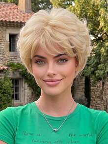 NAMM Blonde Pixie Cut Curly Wig With Bangs Natural Looking Synthetic Heat Resistant Fiber Short Pixie Cut Wig For Women Cosplay Daily And Daily Use 9 Inch ( Honey Brown Highlight, Burgundy, Black ) - Multicolor - View 4