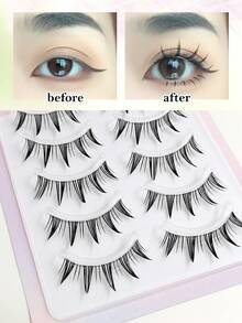 Asiteo Manga Lashes 5對裝 全條假睫毛 漫畫風動漫Cosplay假睫毛 透明睫毛梗 - 黑色 - 查看 6