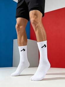6 Pairs White Random Men's Gaming Weapon Pattern Socks, Simple Waist Striped Socks, Casual Daily Wear - Multicolor - View 4