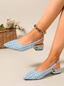 Vintage Style Women's High Heel Sandals, Elastic Back Strap, Pointed Toe Chunky Heel Elegant Dress Shoes, Suitable For Party, Date, Wedding - Baby Blue - View 6