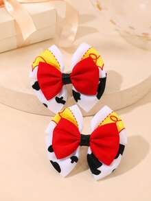 2pcs/Set Multicolor Bow Hair Clips, Fabric Cartoon Pattern Hair Accessories, Suitable For Girls, Sweet Children Hair Accessories, Birthday Party Gifts And Daily Wear - Multicolor - View 6
