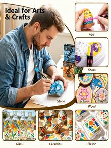 1 Set 24 Colors Acrylic Markers, Multiple Colors Available, Water-Based Art Pens, Suitable For Canvas Painting, Wood, Glass, Ceramic, Stone Painting, Greeting Card Making And DIY Crafts - Set - View 3