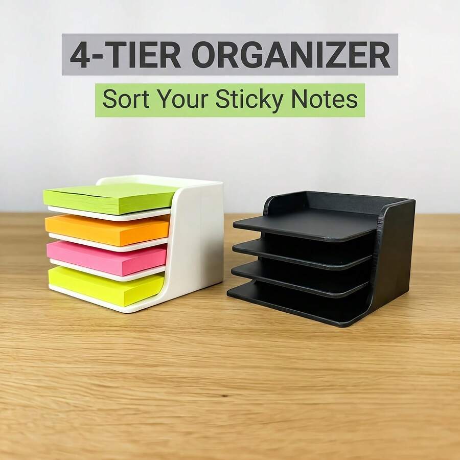 4-Layer Desktop Stackable Sticky Note Organizer, Fits 76x76mm Square Sticky Notes, Multi-Color Classification, Easy Access, Minimalist Office Desk Organizer, Suitable For Office, Home And Study - Multicolor - View 1