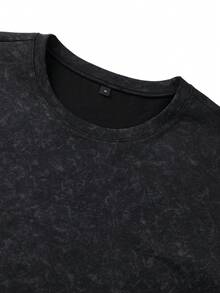 Men's Spring/Autumn Brain & Heart Line BALANCE Print Faux-Washed Drop Shoulder Loose Fit Crew Neck Long Sleeve T-Shirt - Black - View 4