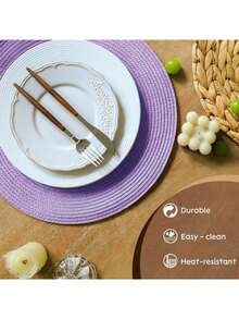 Handwoven PP Round Placemats, Easy To Clean, Suitable For Dining Table, Bowls, Plates And Cups, Perfect For Home Kitchen Use, Adds Fashionable Touch To Drinks, Minimalist Fashion Design, Back To School Essential - Purple - View 7