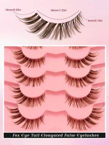 Asiteo 7 Pairs Fox Style False Eyelashes, Brown Winged Tail Extended Design, Soft Comfortable Faux Mink Hair, Suitable For Beginners, Daily Wear, Party Use - Brown - View 5